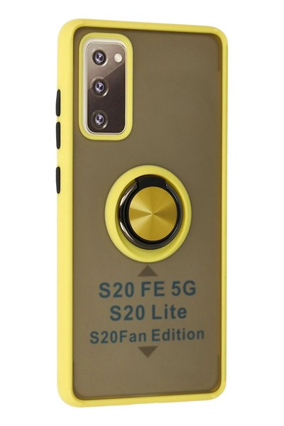 Mey İthalat®  Samsung Galaxy S20 FE Kılıf Montreal Yüzüklü Silikon Kapak - Sarı
