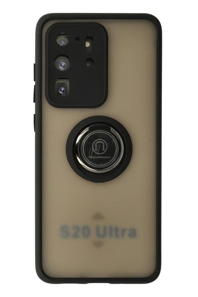 Mey İthalat®  Samsung Galaxy S20 Ultra Kılıf Montreal Yüzüklü Silikon Kapak - Siyah