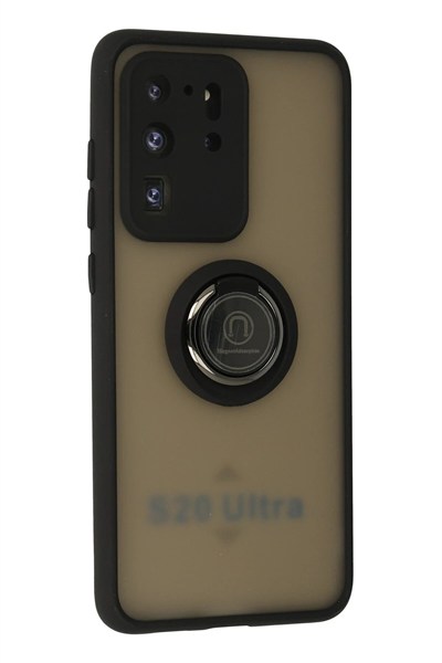 Mey İthalat®  Samsung Galaxy S20 Ultra Kılıf Montreal Yüzüklü Silikon Kapak - Siyah