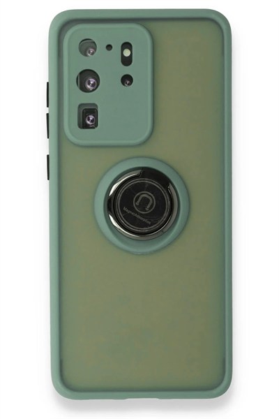 Mey İthalat®  Samsung Galaxy S20 Ultra Kılıf Montreal Yüzüklü Silikon Kapak - Yeşil