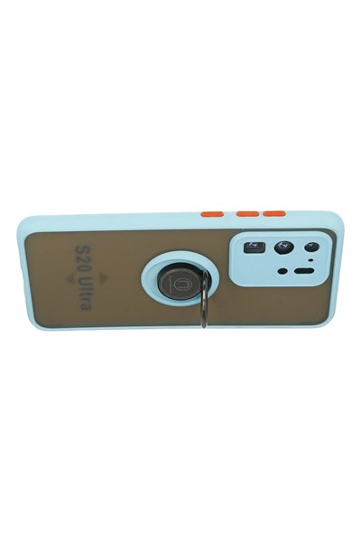 Mey İthalat®  Samsung Galaxy S20 Ultra Kılıf Montreal Yüzüklü Silikon Kapak - Buz Mavi