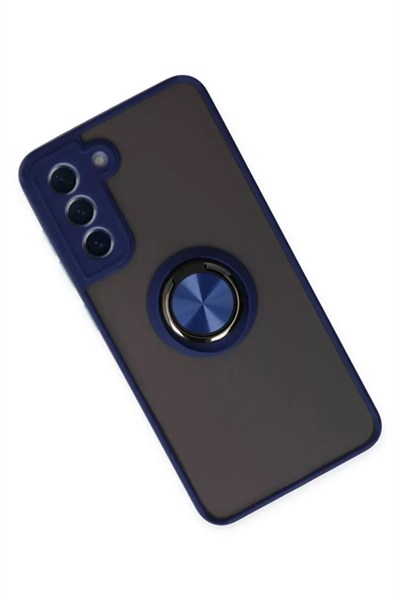 Mey İthalat®  Samsung Galaxy S21 FE Kılıf Montreal Yüzüklü Silikon Kapak - Lacivert