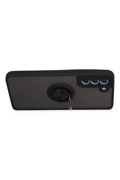 Mey İthalat®  Samsung Galaxy S21 FE Kılıf Montreal Yüzüklü Silikon Kapak - Siyah