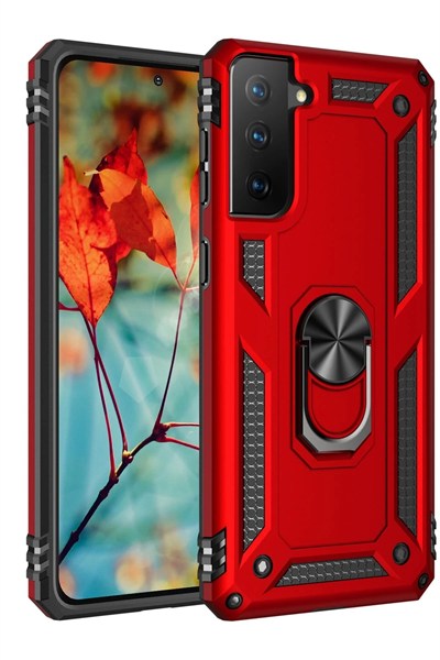 Mey İthalat®  Samsung Galaxy S21 Kılıf Sofya Yüzüklü Silikon Kapak - Kırmızı