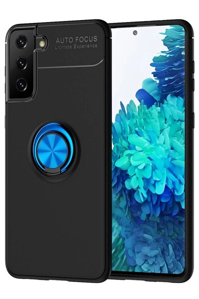 Mey İthalat®  Samsung Galaxy S21 Plus Kılıf Range Yüzüklü Silikon - Siyah-Mavi