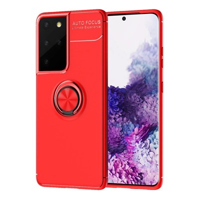 Mey İthalat®  Samsung Galaxy S21 Ultra Kılıf Range Yüzüklü Silikon - Kırmızı