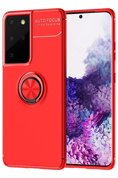 Mey İthalat®  Samsung Galaxy S21 Ultra Kılıf Range Yüzüklü Silikon - Kırmızı