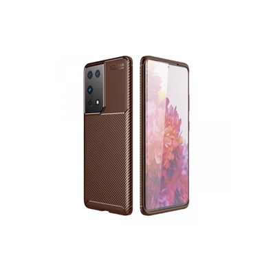 Mey İthalat®  Samsung Galaxy S21 Ultra Kılıf Auto Focus Karbon Kapak - Kahverengi