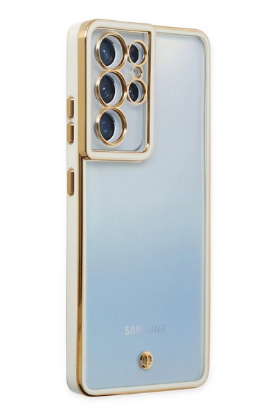 Mey İthalat®  Samsung Galaxy S21 Ultra Kılıf Liva Lens Silikon - Beyaz