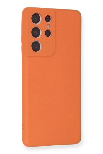 Mey İthalat®  Samsung Galaxy S21 Ultra Kılıf Nano içi Kadife Silikon - Turuncu