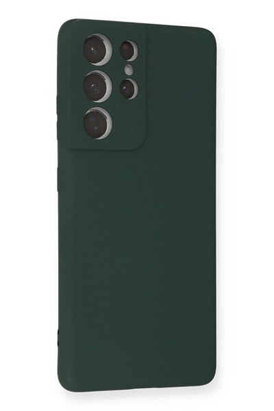 Mey İthalat®  Samsung Galaxy S21 Ultra Kılıf Nano içi Kadife Silikon - Koyu Yeşil