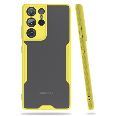 Mey İthalat®  Samsung Galaxy S21 Ultra Kılıf Platin Silikon - Sarı
