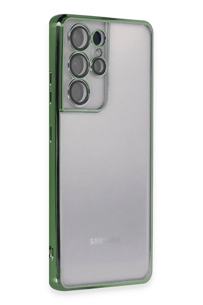 Mey İthalat®  Samsung Galaxy S21 Ultra Kılıf  Lensli Silikon - Yeşil
