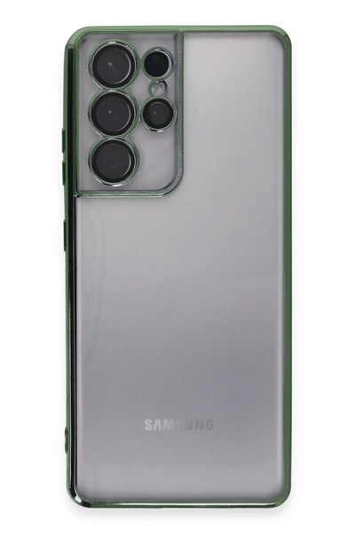 Mey İthalat®  Samsung Galaxy S21 Ultra Kılıf  Lensli Silikon - Yeşil