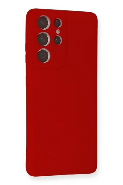 Mey İthalat®  Samsung Galaxy S21 Ultra Kılıf Nano içi Kadife Silikon - Kırmızı