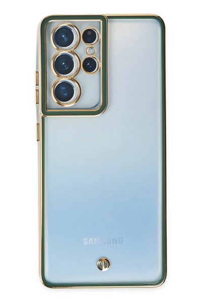 Mey İthalat®  Samsung Galaxy S21 Ultra Kılıf Liva Lens Silikon - Yeşil