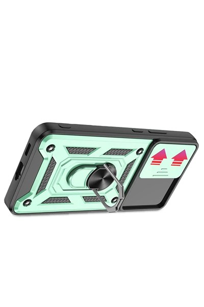 Mey İthalat®  Samsung Galaxy S22 Kılıf Pars Lens Yüzüklü Silikon - Yeşil