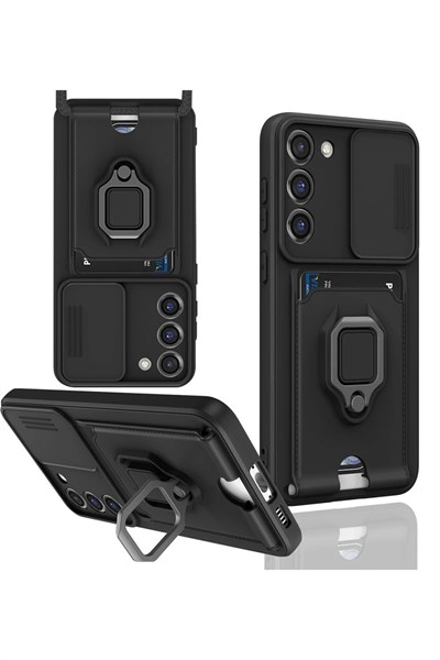 Mey İthalat®  Samsung Galaxy S23 Plus Kılıf Zuma Kartvizitli Yüzüklü Silikon - Siyah