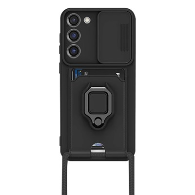 Mey İthalat®  Samsung Galaxy S23 Plus Kılıf Zuma Kartvizitli Yüzüklü Silikon - Siyah