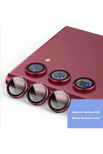 Mey İthalat®  Samsung Galaxy S23 Plus Metal Kamera Lens - Kırmızı