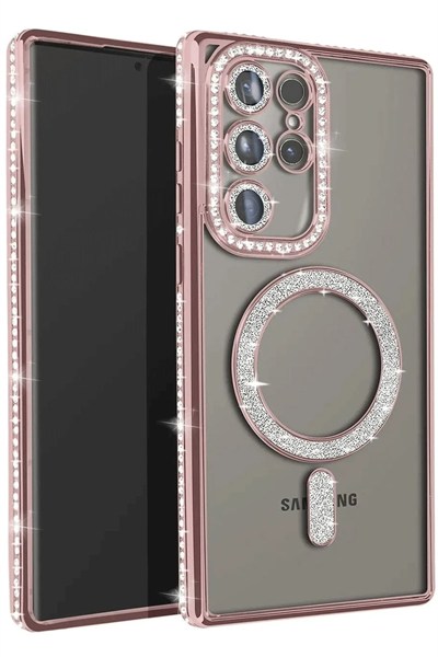 Mey İthalat®  Samsung Galaxy S23 Ultra Joke Simli Magneticsafe Kılıf - Pembe