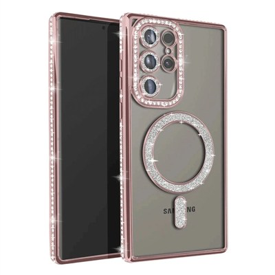Mey İthalat®  Samsung Galaxy S23 Ultra Joke Simli Magneticsafe Kılıf - Pembe