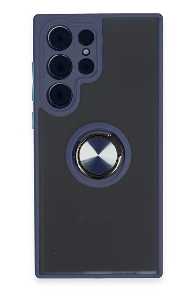 Mey İthalat®  Samsung Galaxy S23 Ultra Kılıf Montreal Yüzüklü Silikon Kapak - Lacivert