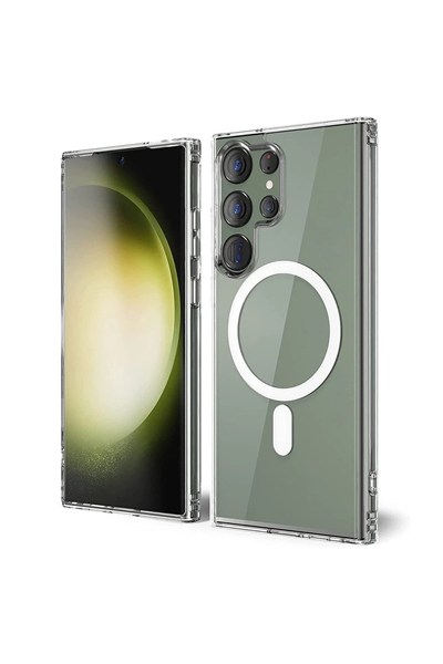 Mey İthalat®  Samsung Galaxy S23 Ultra Kılıf Magneticsafe Şeffaf Silikon - Şeffaf