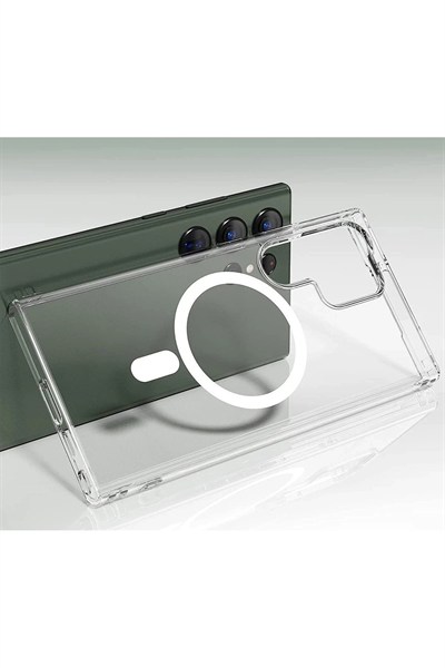 Mey İthalat®  Samsung Galaxy S23 Ultra Kılıf Magneticsafe Şeffaf Silikon - Şeffaf