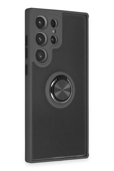 Mey İthalat®  Samsung Galaxy S23 Ultra Kılıf Montreal Yüzüklü Silikon Kapak - Siyah
