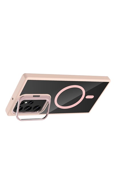 Mey İthalat®  Samsung Galaxy S23 Ultra Remim Lensli Magsafe Standlı Kapak - Pembe
