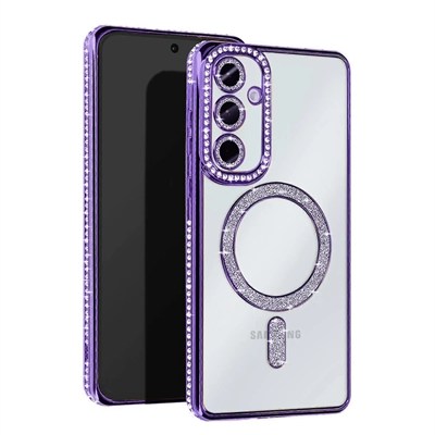 Mey İthalat®  Samsung Galaxy S24 FE Joke Simli Magneticsafe Kılıf - Derin Mor