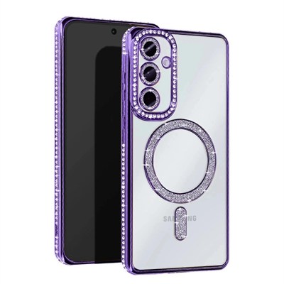Mey İthalat®  Samsung Galaxy S24 FE Joke Simli Magneticsafe Kılıf - Derin Mor