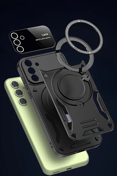 Mey İthalat®  Samsung Galaxy S24 FE Kılıf Joy Lens Standlı Kapak - Koyu Yeşil