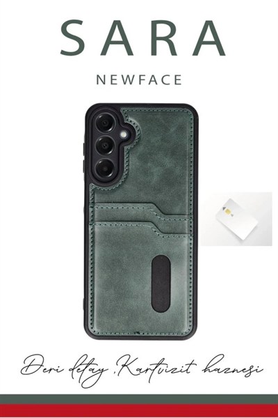 Mey İthalat®  Samsung Galaxy S24 FE Kılıf Sara Kartvizitli Deri Kılıf - Koyu Yeşil