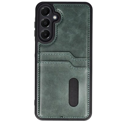 Mey İthalat®  Samsung Galaxy S24 FE Kılıf Sara Kartvizitli Deri Kılıf - Koyu Yeşil