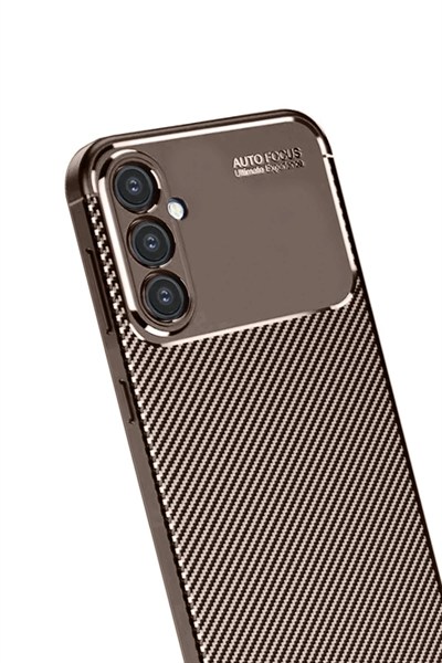Mey İthalat®  Samsung Galaxy S24 FE Kılıf Auto Focus Karbon Kapak - Kahverengi