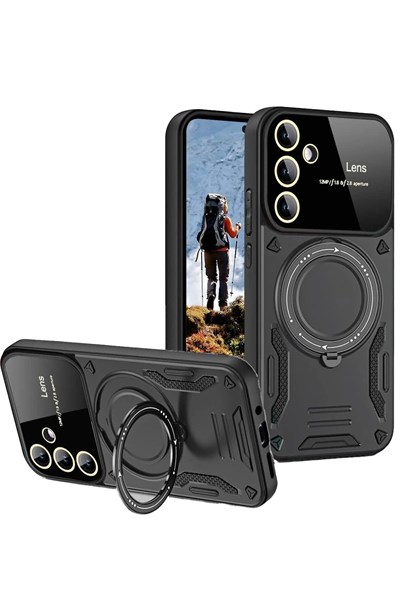 Mey İthalat®  Samsung Galaxy S24 FE Kılıf Joy Lens Standlı Kapak - Siyah