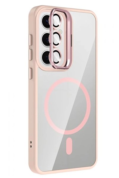 Mey İthalat®  Samsung Galaxy S24 FE Remim Lensli Magsafe Standlı Kapak - Pembe