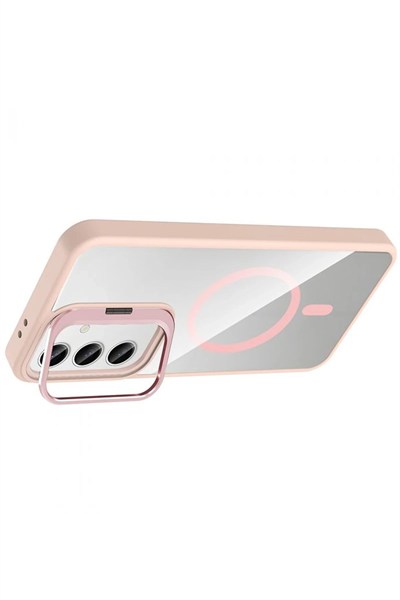 Mey İthalat®  Samsung Galaxy S24 FE Remim Lensli Magsafe Standlı Kapak - Pembe