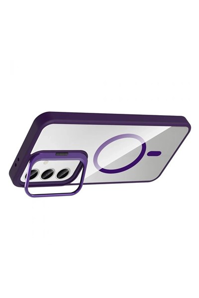 Mey İthalat®  Samsung Galaxy S24 FE Remim Lensli Magsafe Standlı Kapak - Derin Mor