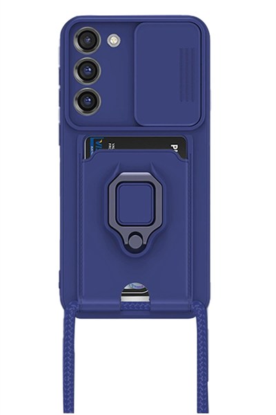 Mey İthalat®  Samsung Galaxy S24 Plus Kılıf Zuma Kartvizitli Yüzüklü Silikon - Lacivert