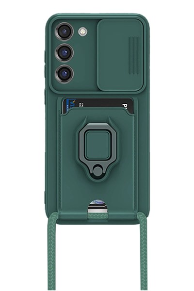 Mey İthalat®  Samsung Galaxy S24 Plus Kılıf Zuma Kartvizitli Yüzüklü Silikon - Yeşil