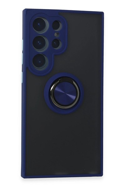 Mey İthalat®  Samsung Galaxy S24 Ultra Kılıf Montreal Yüzüklü Silikon Kapak - Lacivert