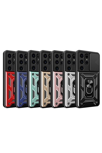 Mey İthalat®  Samsung Galaxy S24 Ultra Kılıf Pars Lens Yüzüklü Silikon - Lacivert