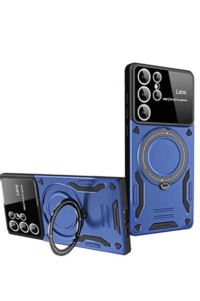 Mey İthalat®  Samsung Galaxy S24 Ultra Kılıf Joy Lens Standlı Kapak - Lacivert
