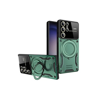 Mey İthalat®  Samsung Galaxy S24 Ultra Kılıf Joy Lens Standlı Kapak - Koyu Yeşil