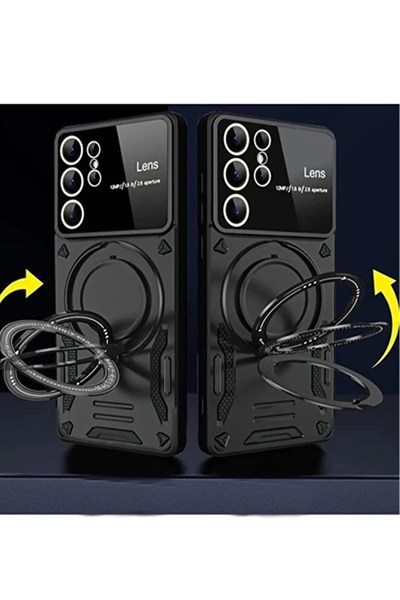 Mey İthalat®  Samsung Galaxy S24 Ultra Kılıf Joy Lens Standlı Kapak - Kırmızı