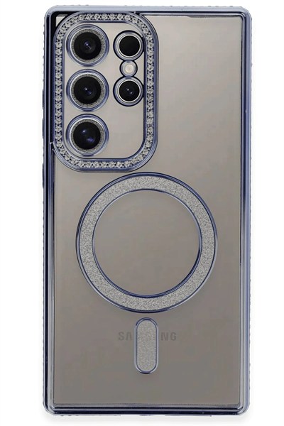 Mey İthalat®  Samsung Galaxy S24 Ultra Kılıf Joke Simli Magneticsafe Kılıf - Mavi