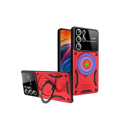 Mey İthalat®  Samsung Galaxy S24 Ultra Kılıf Joy Lens Standlı Kapak - Kırmızı